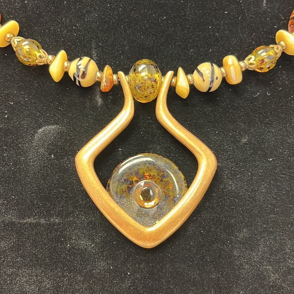 EUC Chico’s gold and glass beaded necklace 16” - 20” - Picture 2 of 4